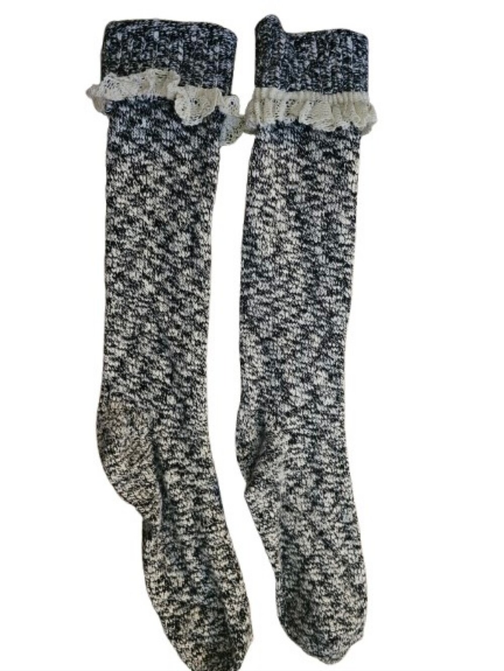 Women's Marled Brown & Cream Knee-High Socks with Lace Trim